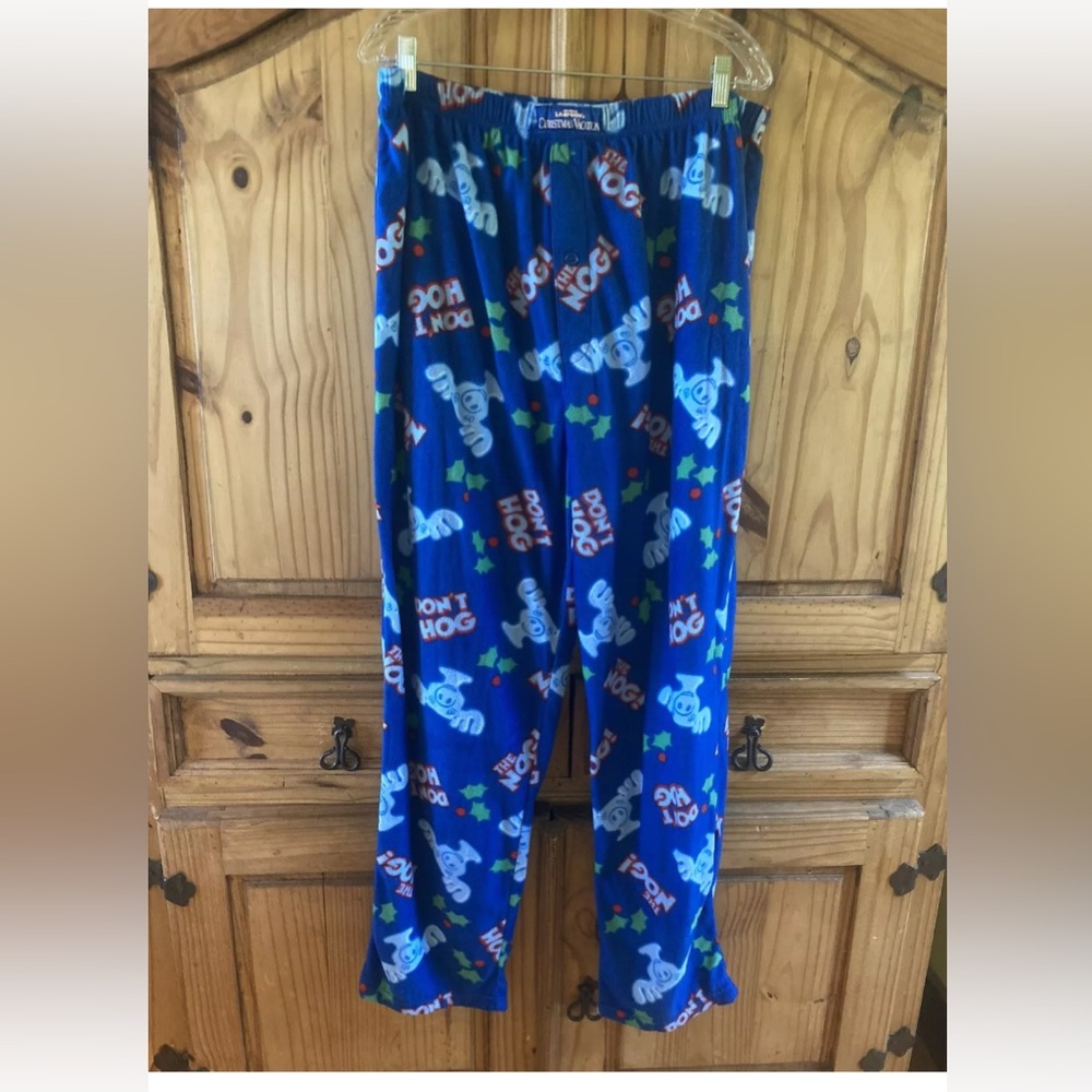 National Lampoon Christmas Vacation Don’t Hog the Nog blue pajama pants size XL